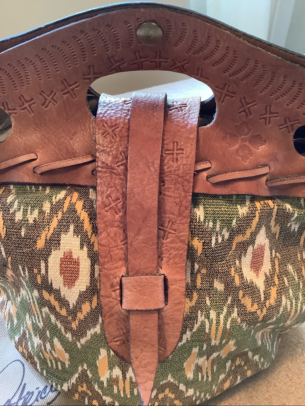 Patricia Nash Ikat Fabric & Leather Clutch Tote Bag - Picture 3 of 11